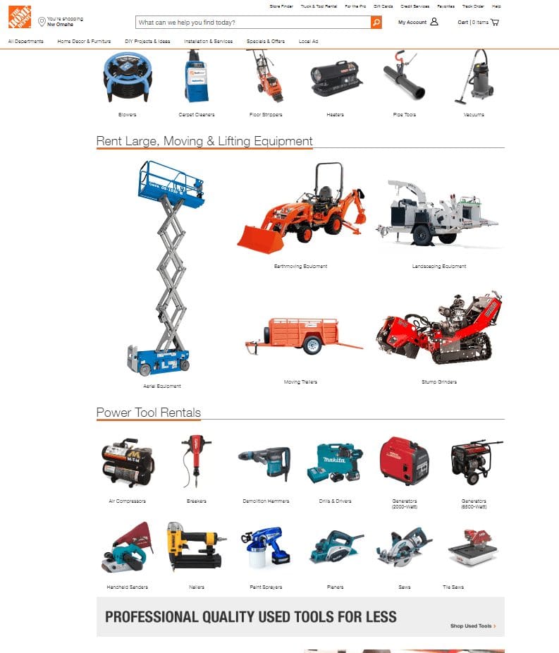 Home Depot tool rental center types of tools available
