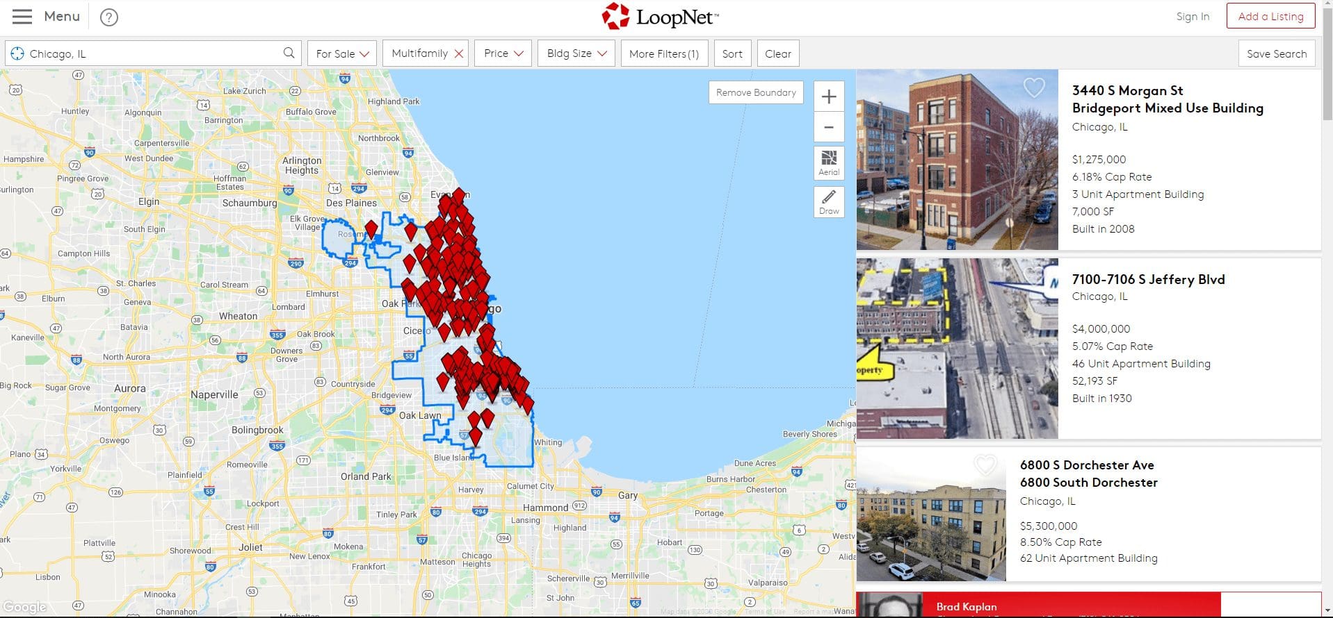 Screenshot of an apartment building for sale on Loopnet