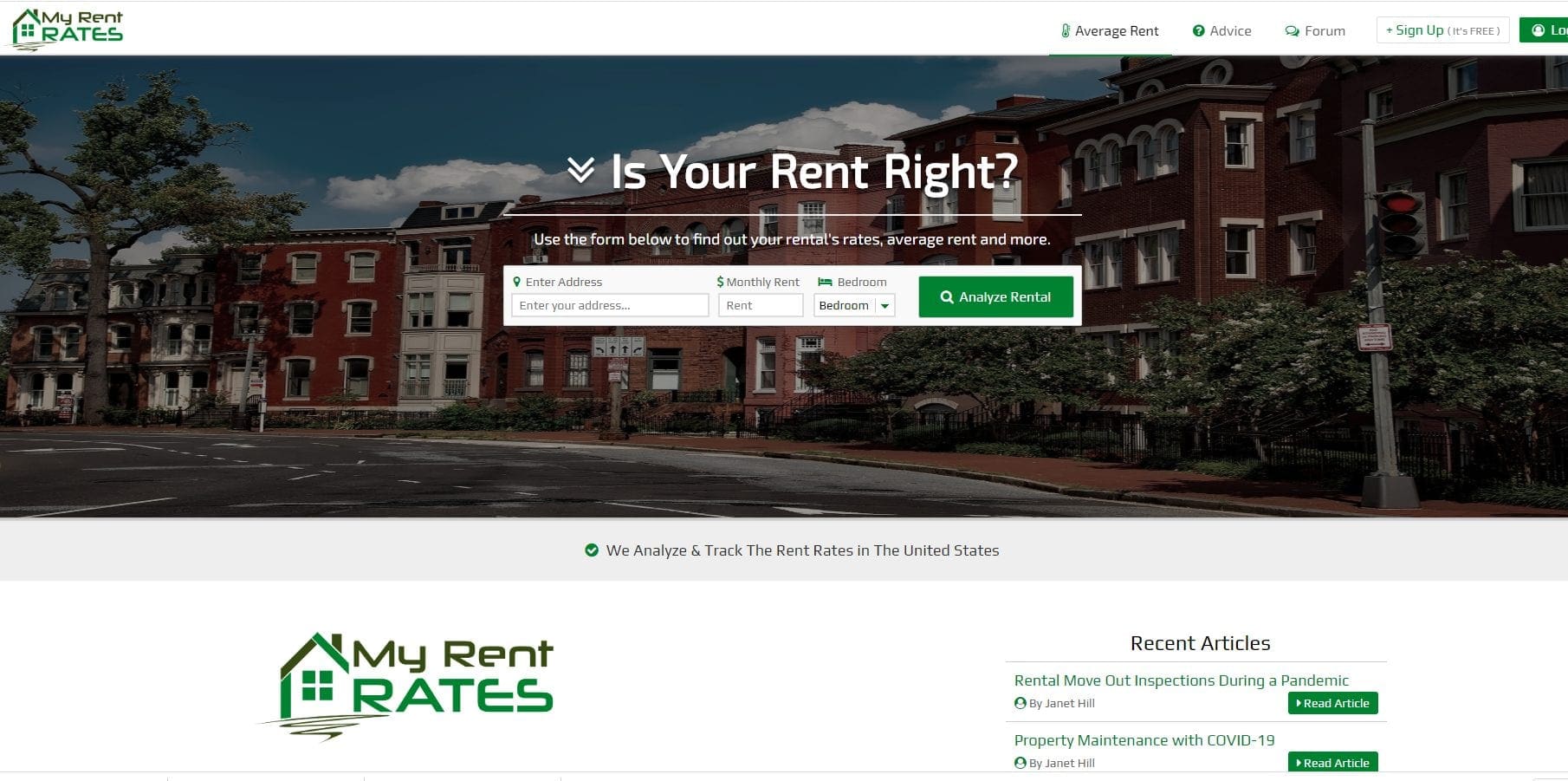 My rent rates screenshot of the home page