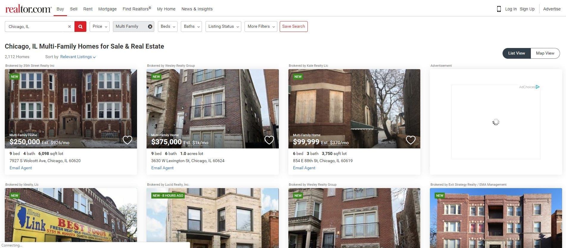 Screenshot of a Realtor.com multifamily listing page in Chicago