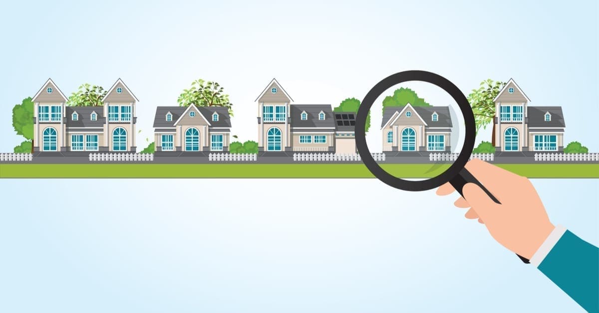Magnifying glass in human hand with house icon, select to holding a right house, Property For Sale, Real estate, conceptual vector illustration as the featured image for a piece on REDX