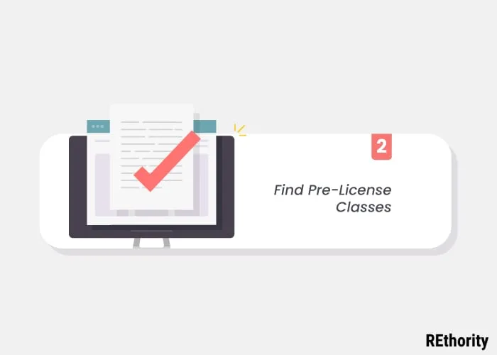 A computer screen with a zoomed-in content showing a check mark and the words Find Pre-License Classes