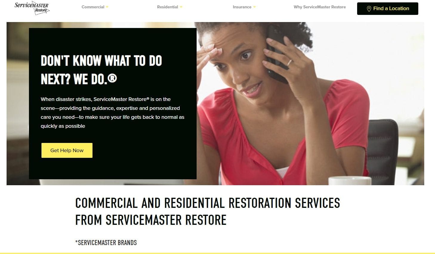 Servicemaster restore flooded basement vendor featuring a screenshot of the homepage