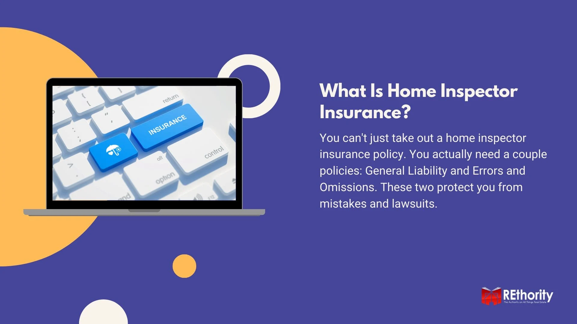 What Is Home Inspector Insurance graphic featuring the two types of policies an inspector needs
