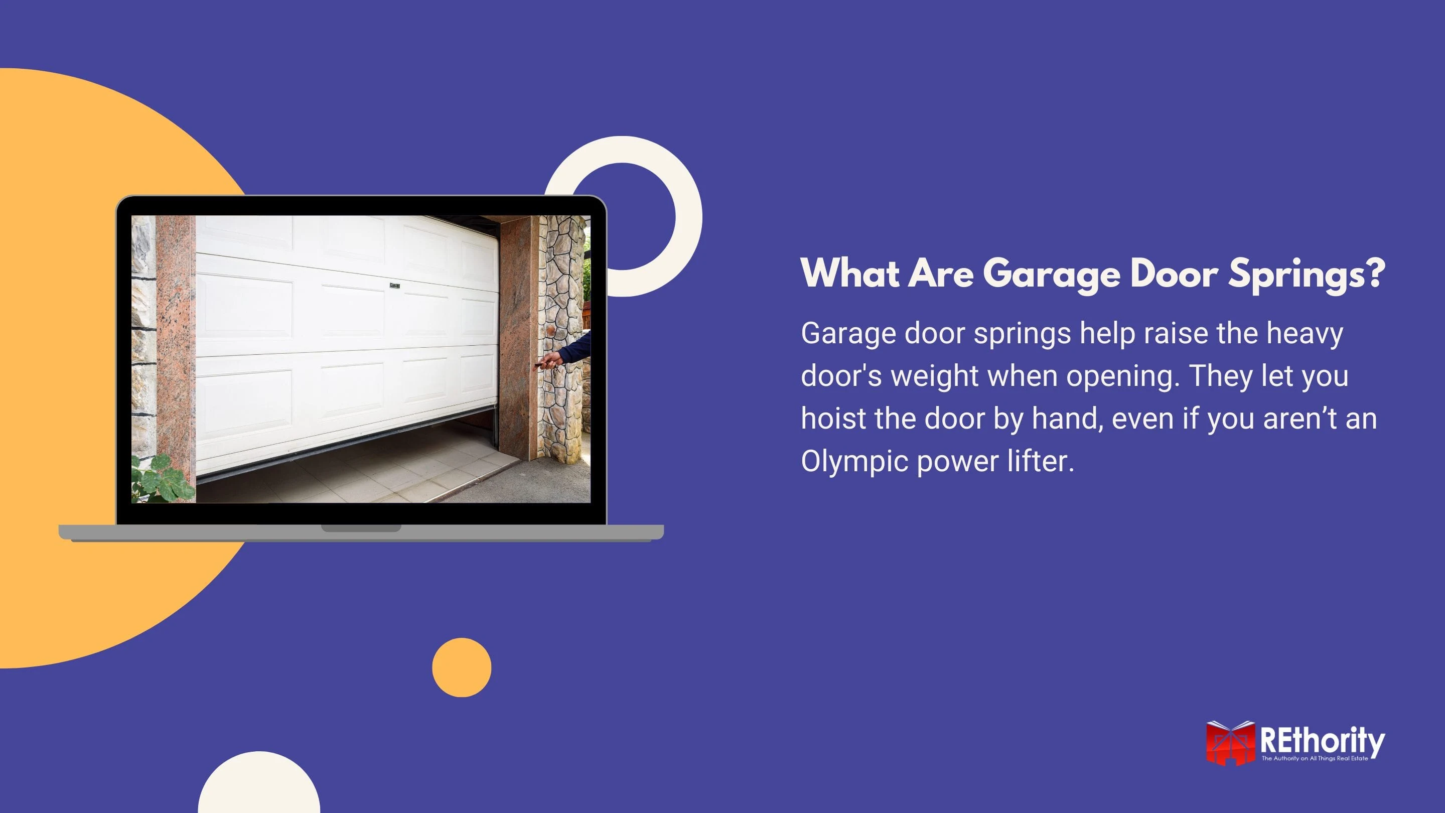 What are garage door springs graphic featuring a garage door displayed on a silver laptop
