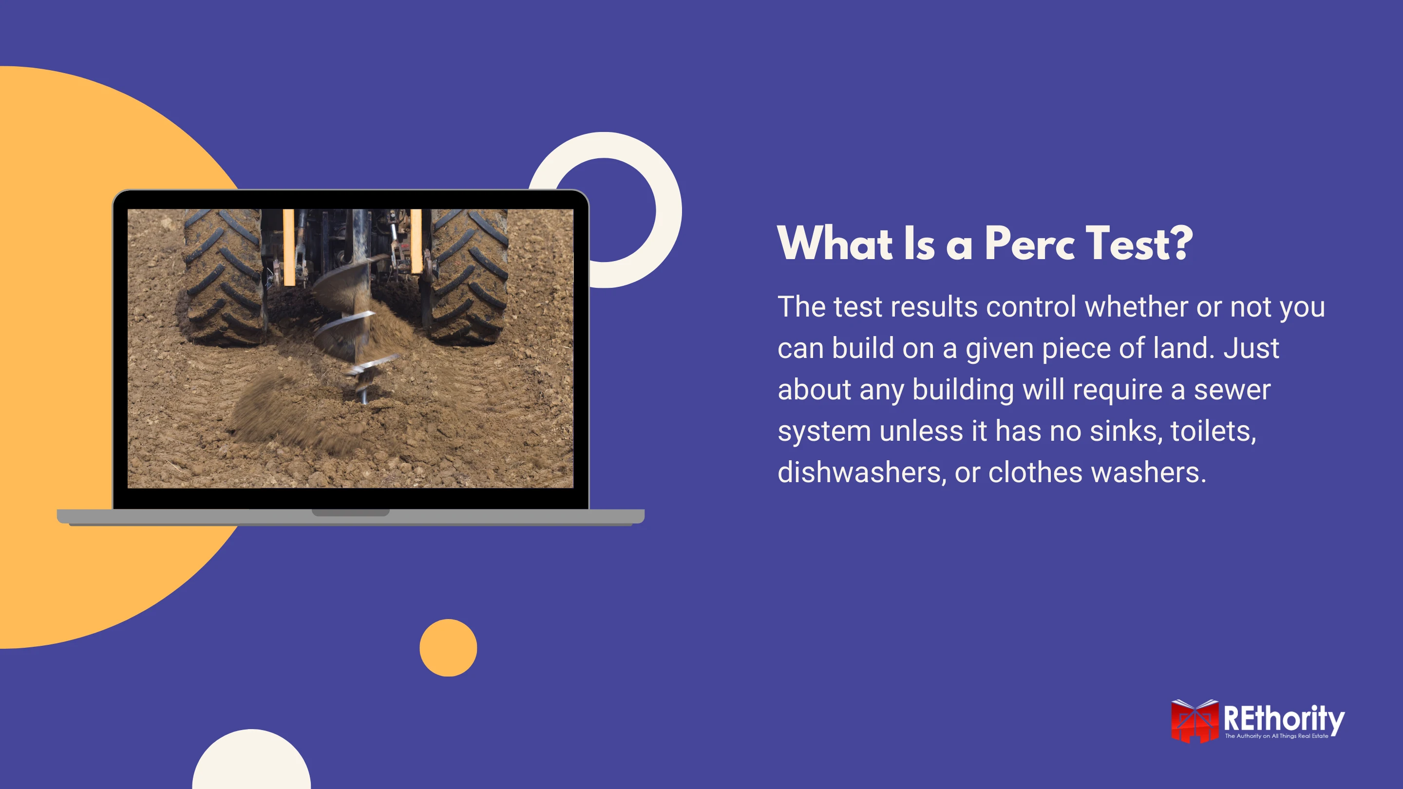 What is a soil perc test graphic with a motorized auger displayed on a silver laptop