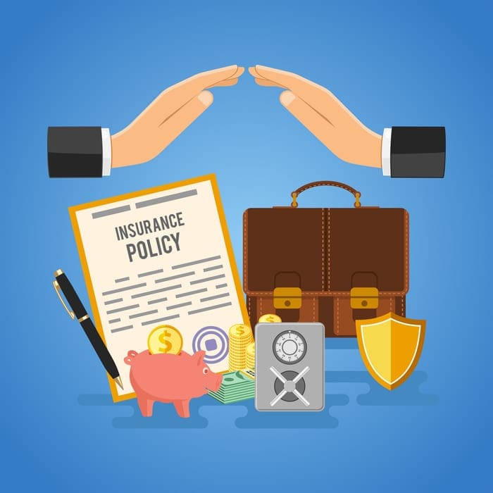 Business Insurance Concept for Poster, Web Site, Advertising like Policy, Piggy Bank, Money and Briefcase. as a featured image for a piece on Errors and Omissions Insurance Cost