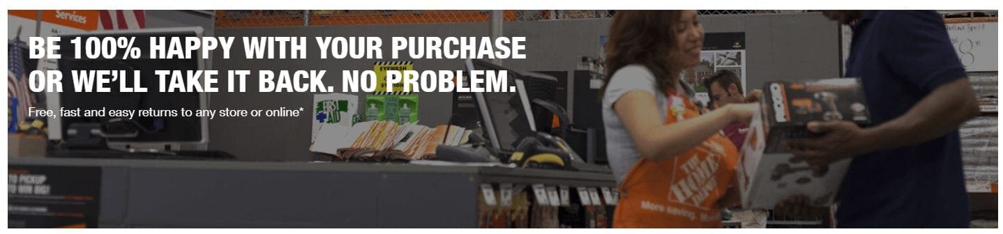 Screenshot of the Home Depot return policy screen