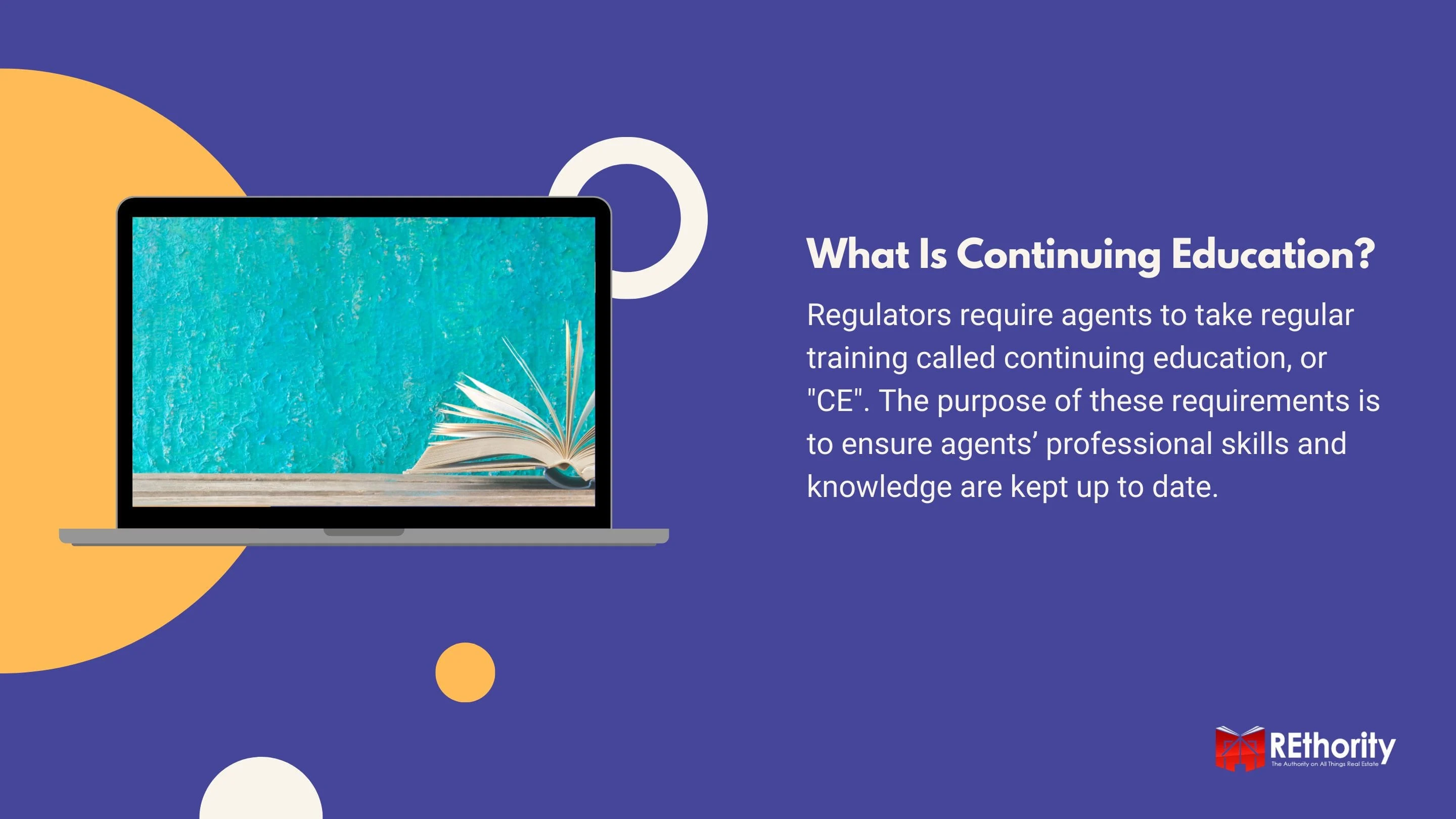 What Is Continuing Education graphic with a photo of a book on a laptop