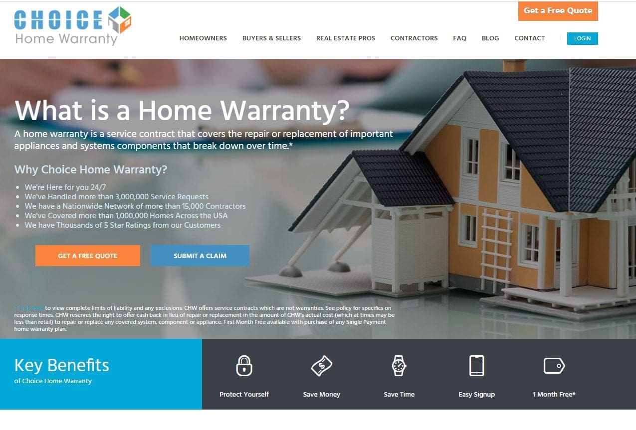 Choice Home Warranty home page of the website