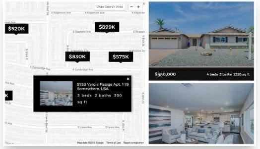 IDX search integration featuring homes in what appears to be a desert climate