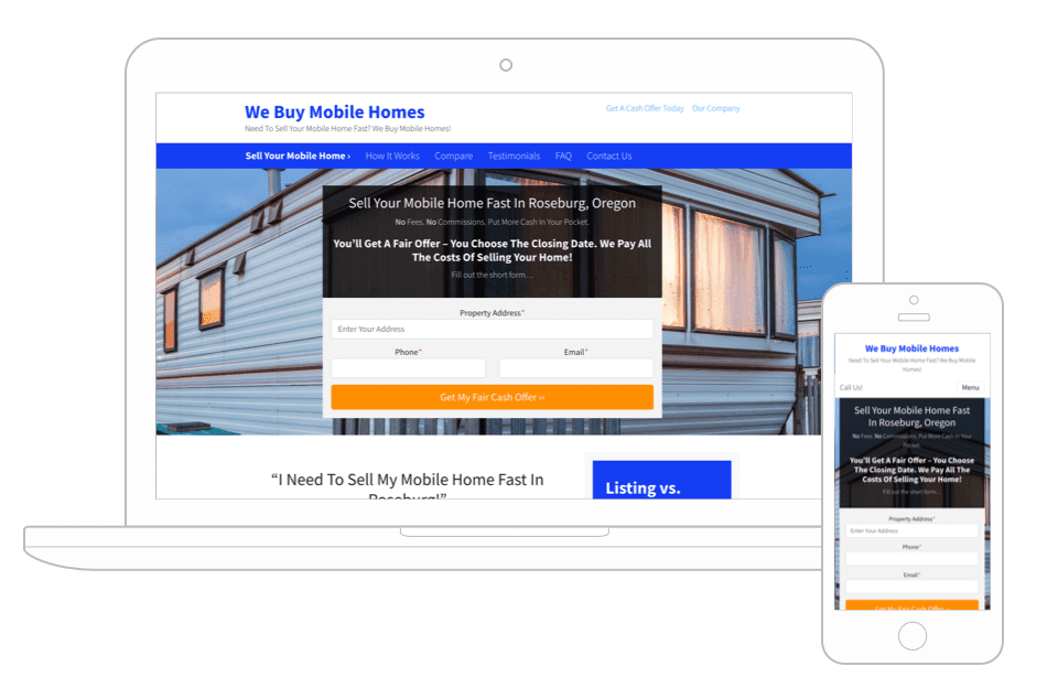 Carrot Mobile Home Seller template displayed on 3 mobile devices