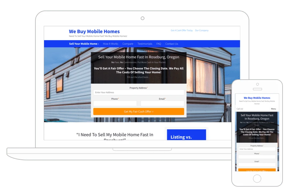 Carrot Mobile Home Seller template displayed on 3 mobile devices