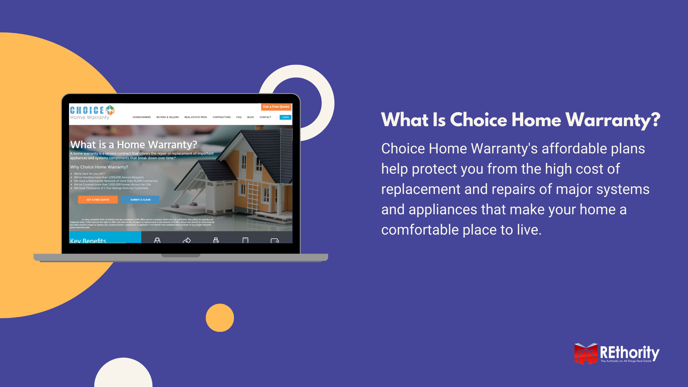 What Is Choice Home Warranty with a copy of the home site on a laptop screen