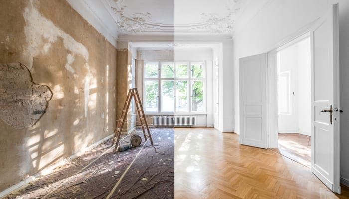renovation concept - apartment before and after restoration or refurbishment - as an image for a piece on ARV Real Estate