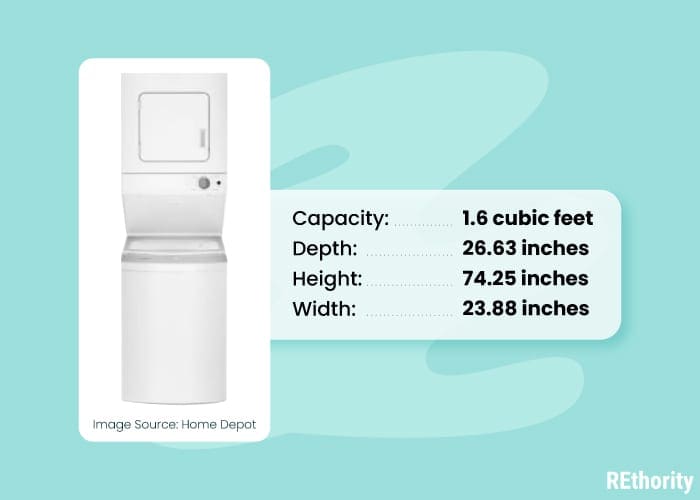 Image featuring a stacked washer and dryer dimensions