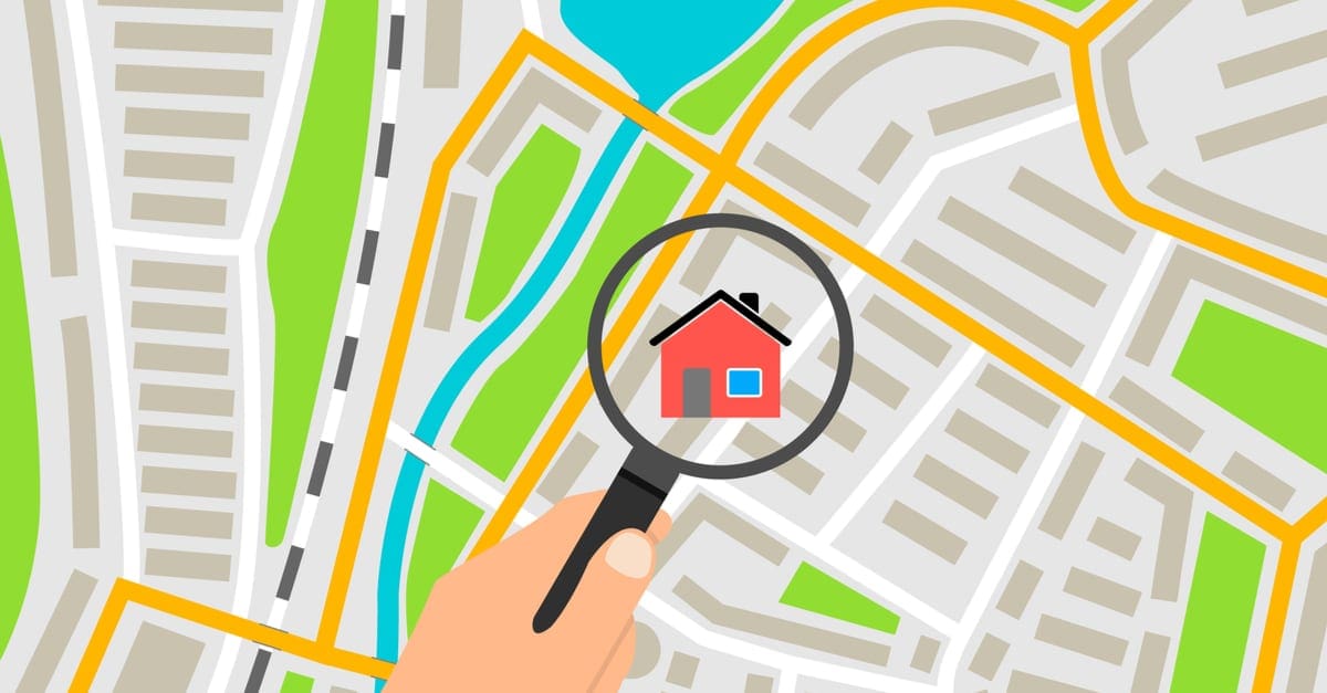 Search house on the map banner concept, vector illustration.