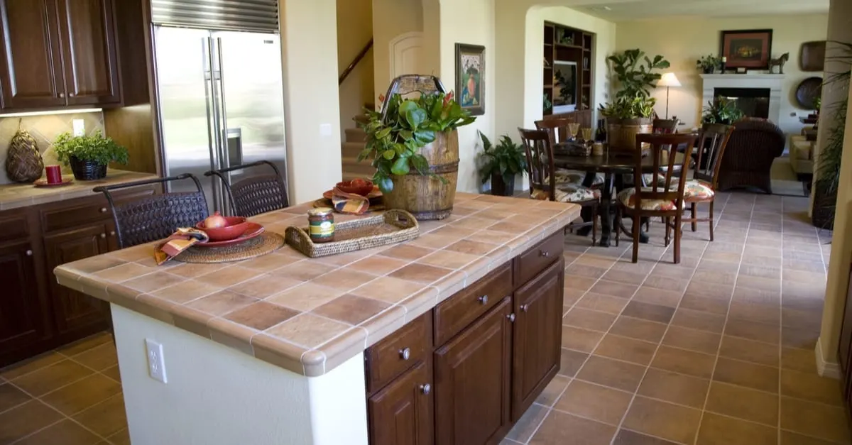 Modern Kitchen with brown tiles
