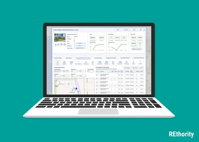 PropStream instant MLS comp screenshot displayed on a computer screen against green background