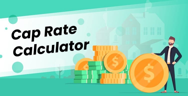 Cap rate calculator featured image showing a guy standing in front of money