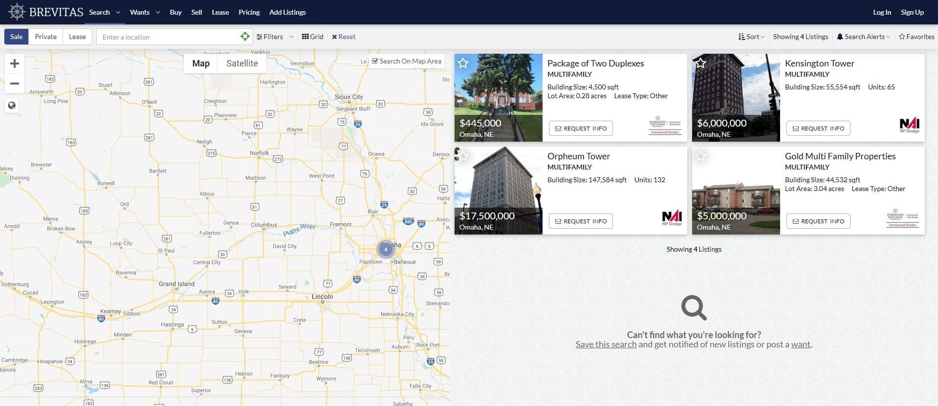 Screenshot of the Brevitas platform in action when searching for a duplex for sale