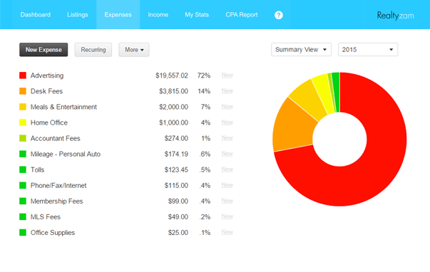 Screenshot of an accounting portion of Realtyzam's platform