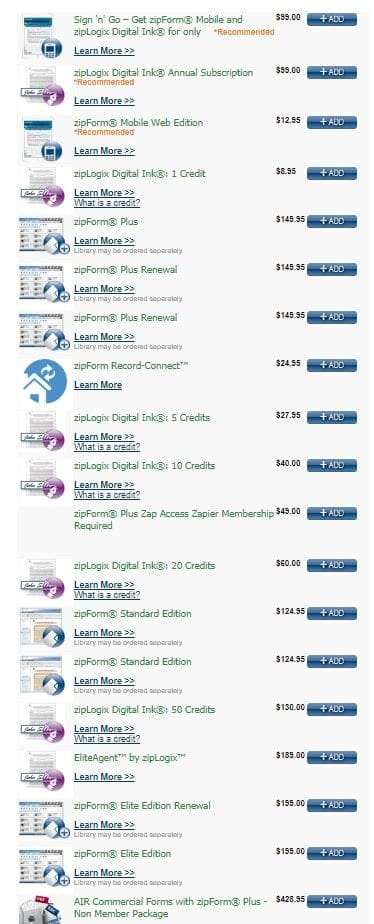 Ziplogix pricing featuring all options