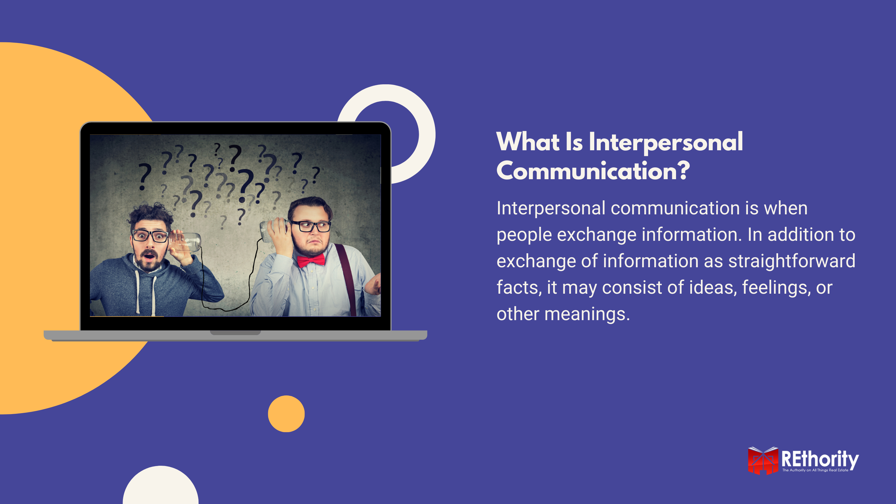 What Is Interpersonal Communication graphic with a photo of two people talking on a laptop screen and an explanation of the services on the right
