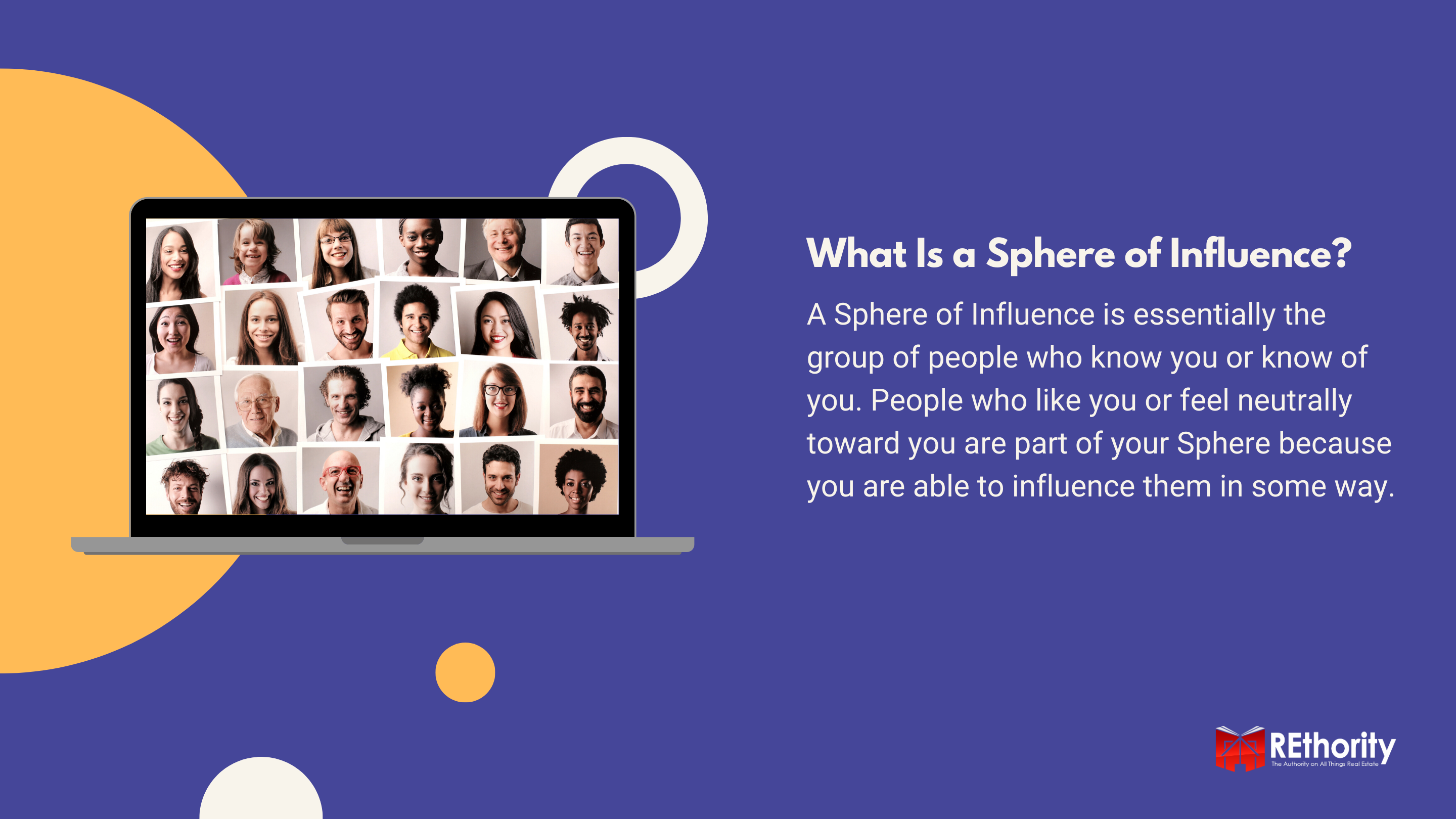 What Is a Sphere of Influence with photos of one's social network displayed on a laptop