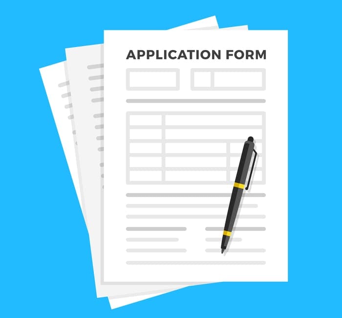 Application form and pen. Claim form, paperwork concepts. Flat design. Vector illustration as an image for a piece on the Oregon Real Estate License