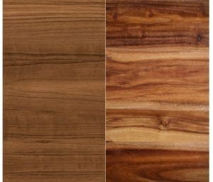 Acacia Wood vs Teak Wood graphic compared side by side