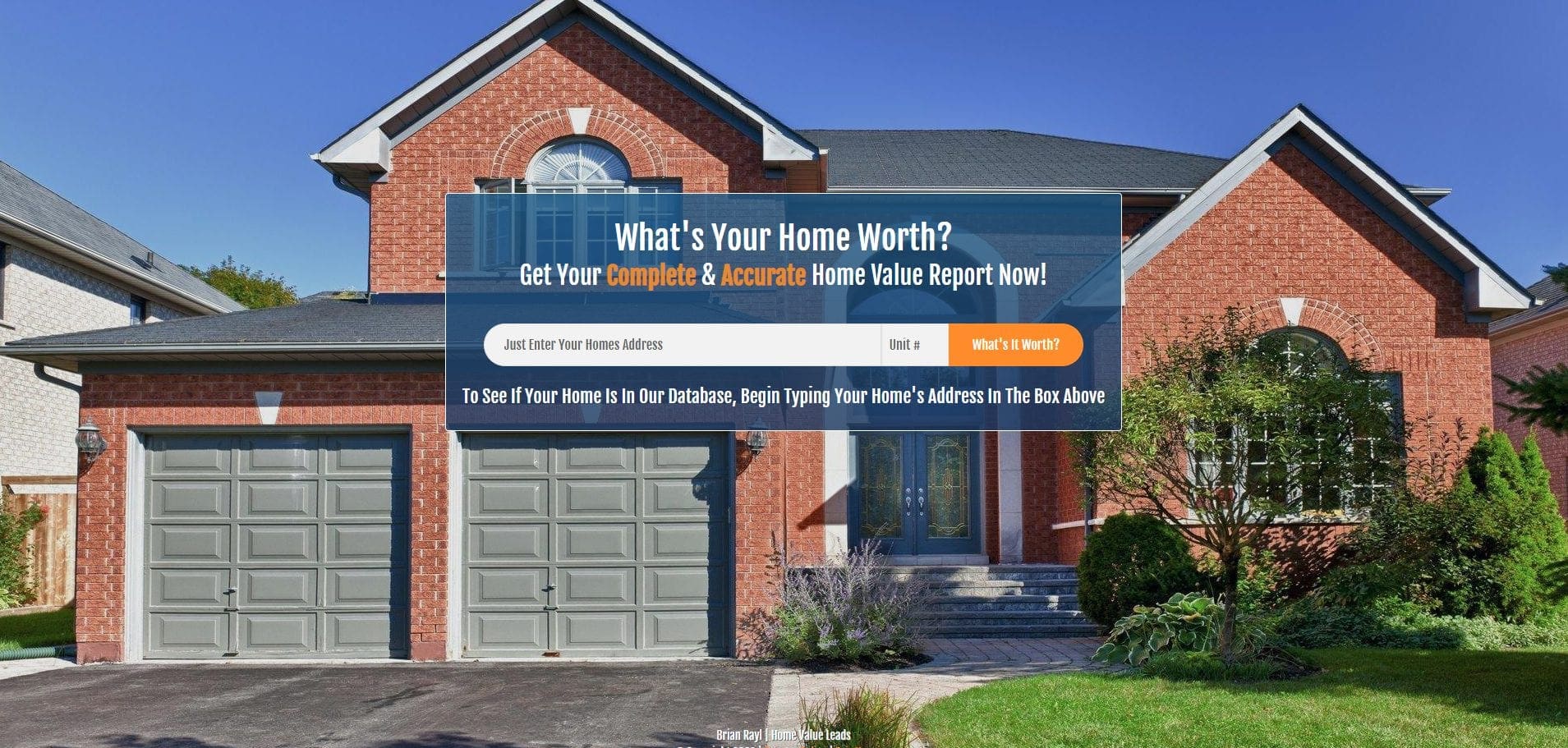 Screenshot of a Home Value Leads real estate landing page