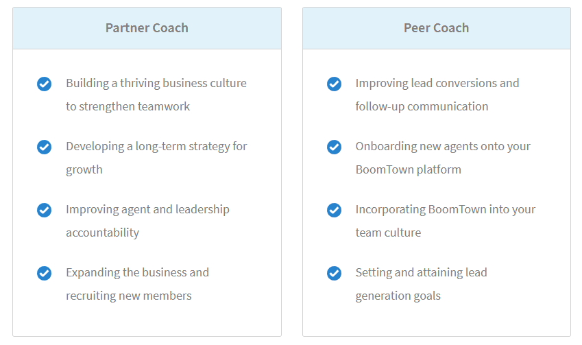 Screenshot of the Boomtown leads coaching packages