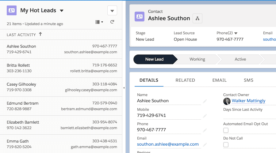 Screenshot of the PropertyBase CRM featuring prospect information