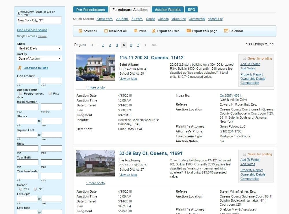 Propertyshark foreclosure listings