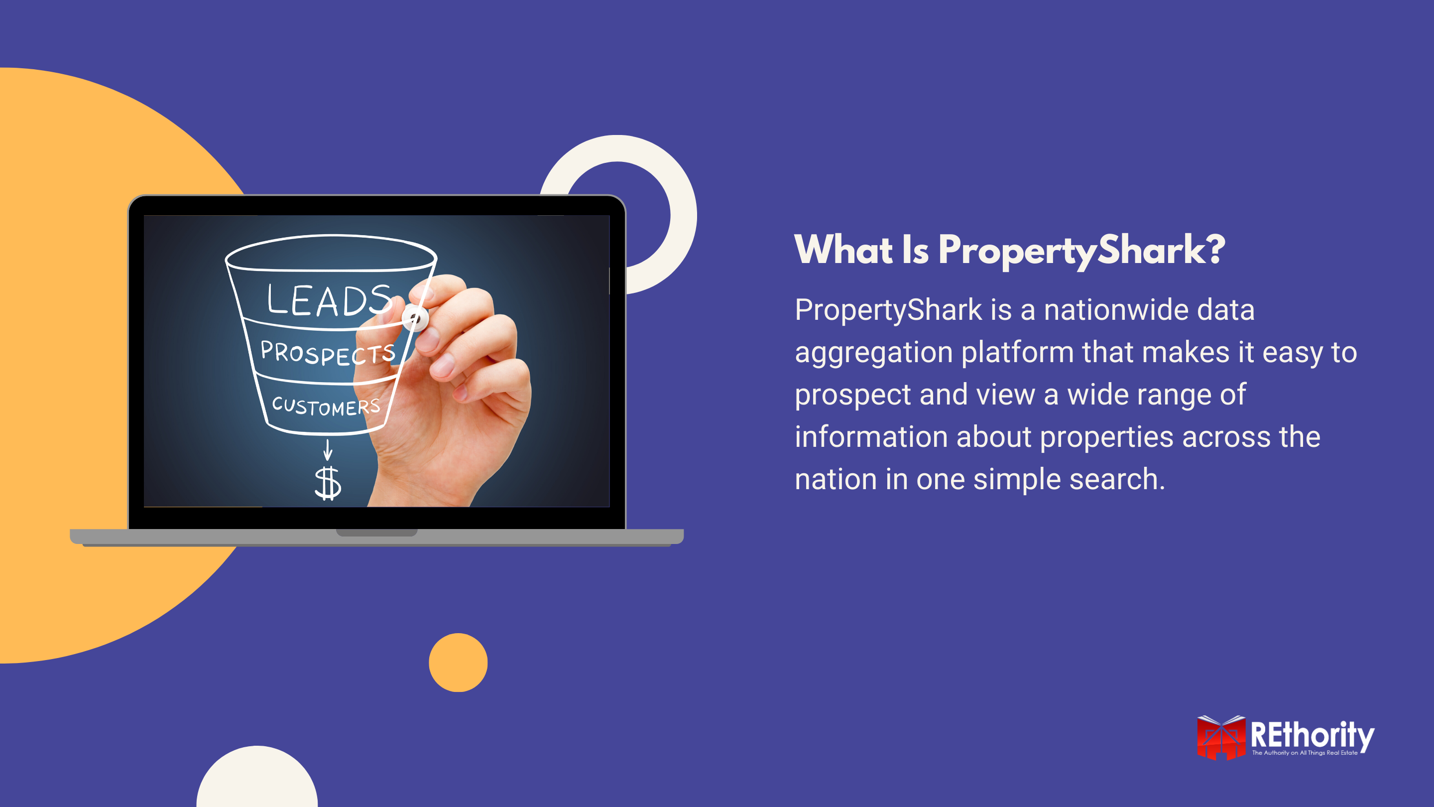 What Is Propertyshark graphic against blue background with a picture of a sales funnel displayed on a silver macbook