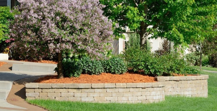 Landscaping and Retaining Wall at a Residential Home for a piece on Cedar Mulch