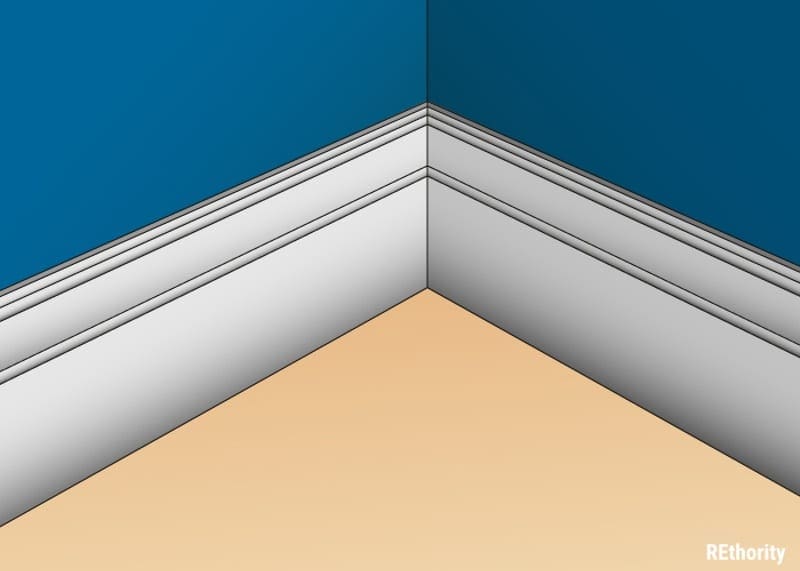 Illustrated version of a three-inch stepped baseboard molding