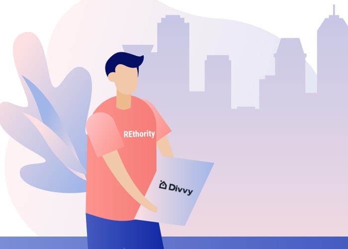 Man in a Rethority shirt holding a Divvy Homes contract