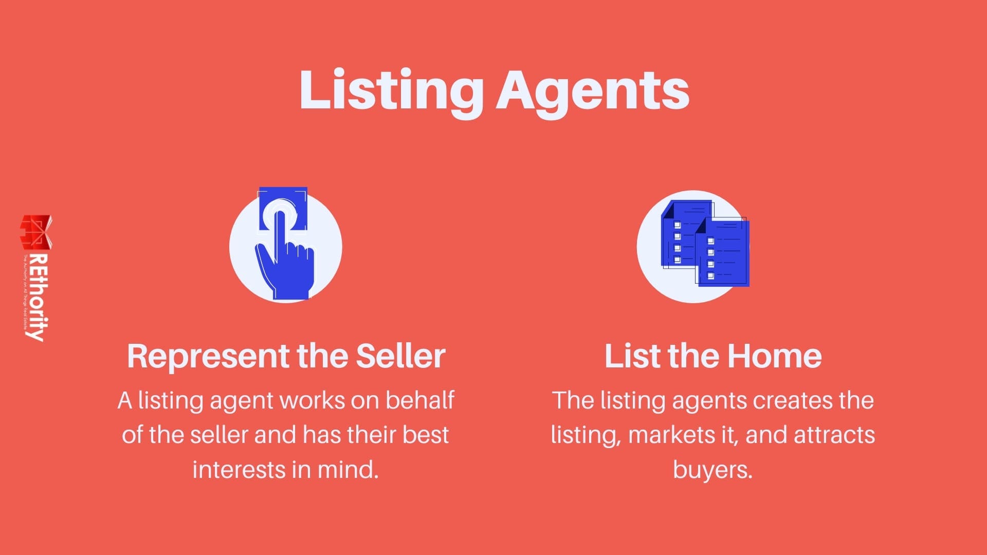 Listing Agent vs Selling Agent graphic explaining what a Listing Agent does