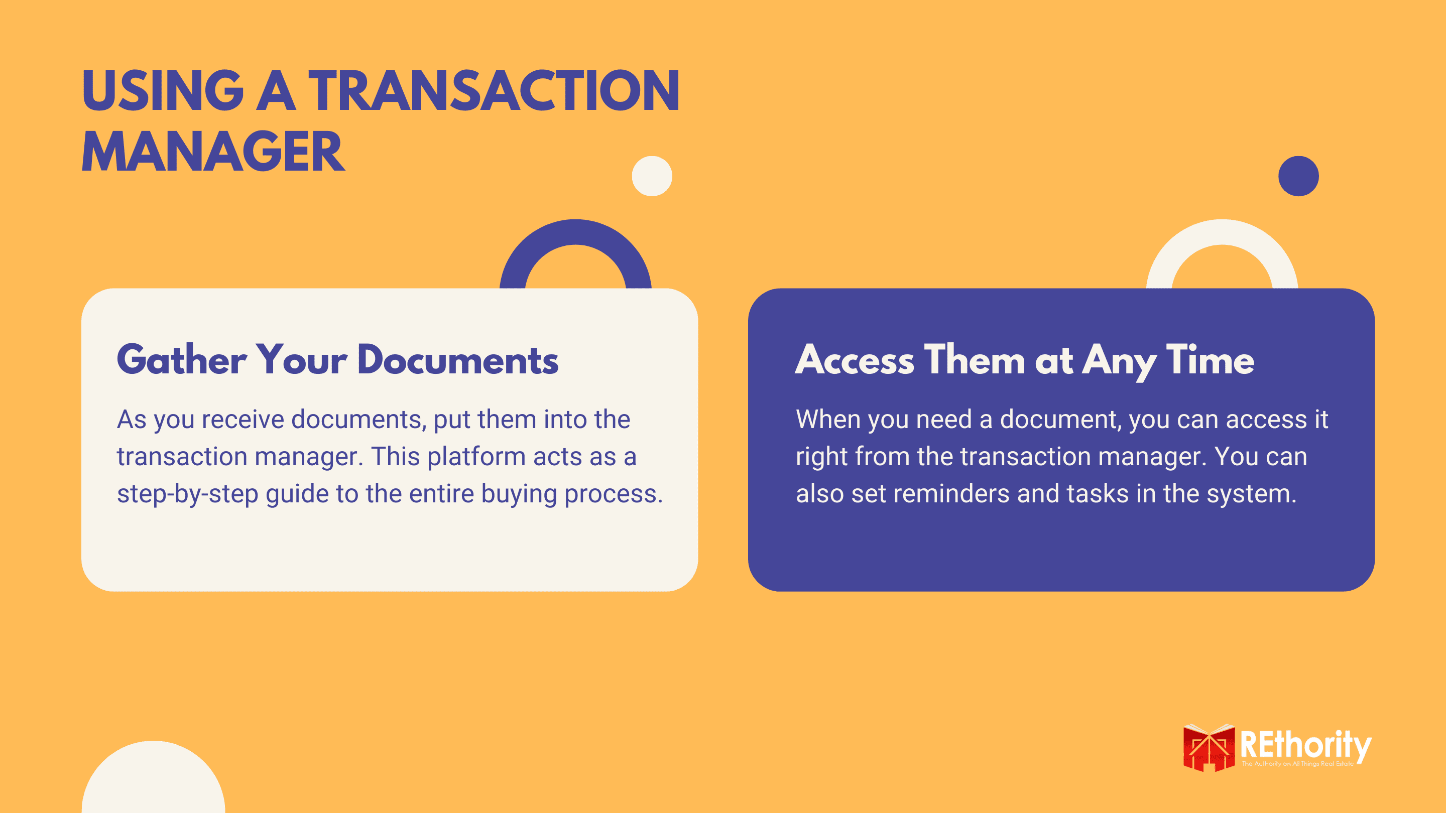 Using a real estate transaction manager graphic against an orange background