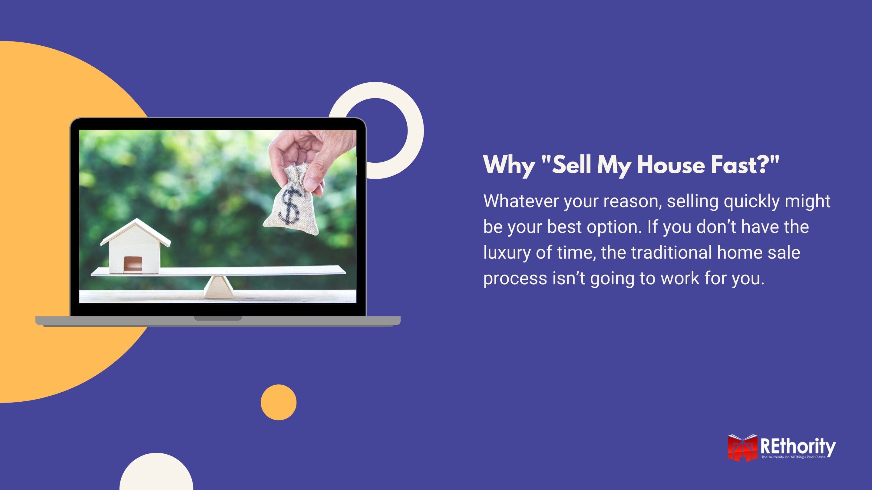 Why _Sell My House Fast__ against blue background with explanation of what the topic is