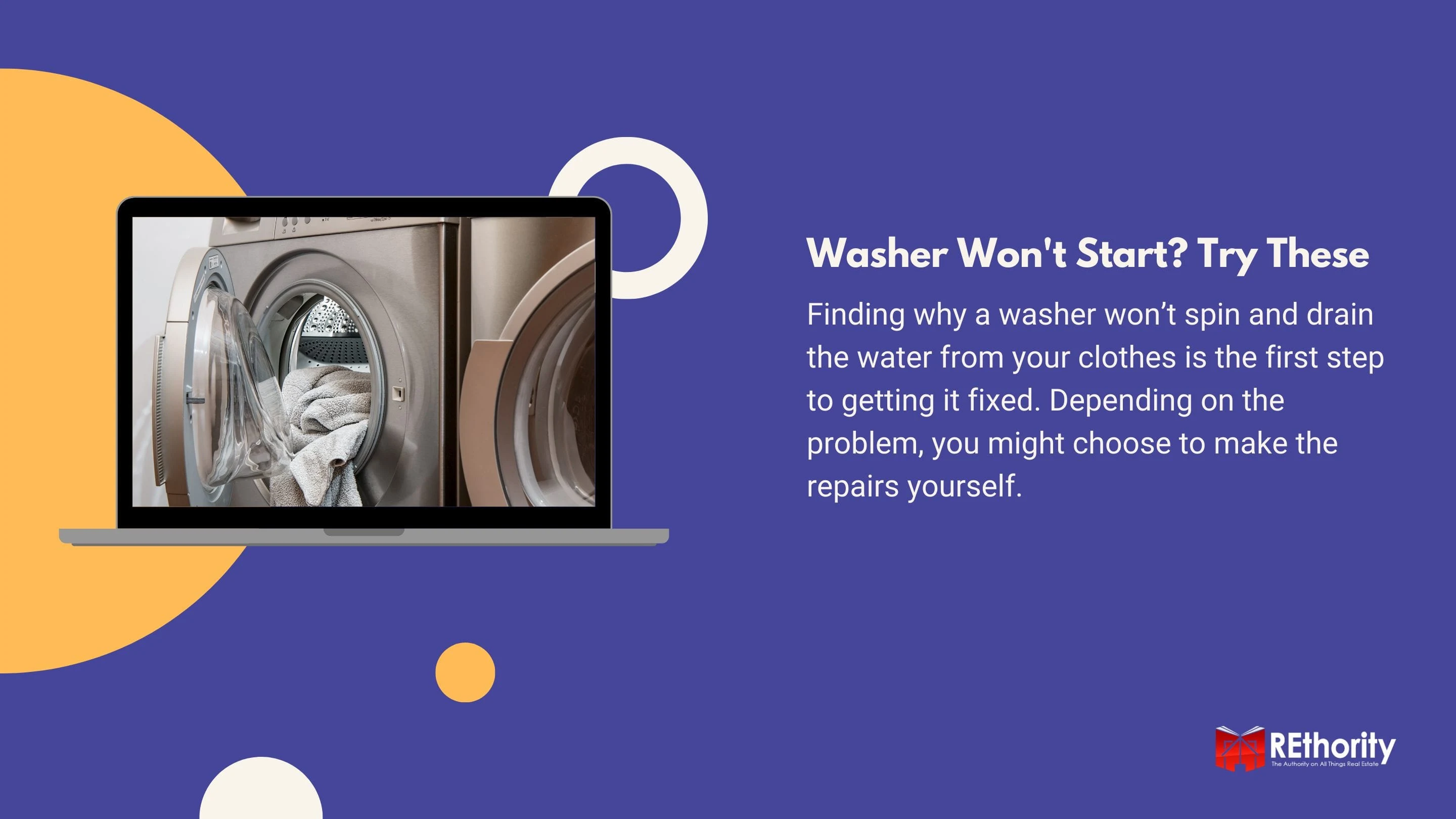 Washer Won't Start? Try These graphic featuring a reason why your appliance is broken