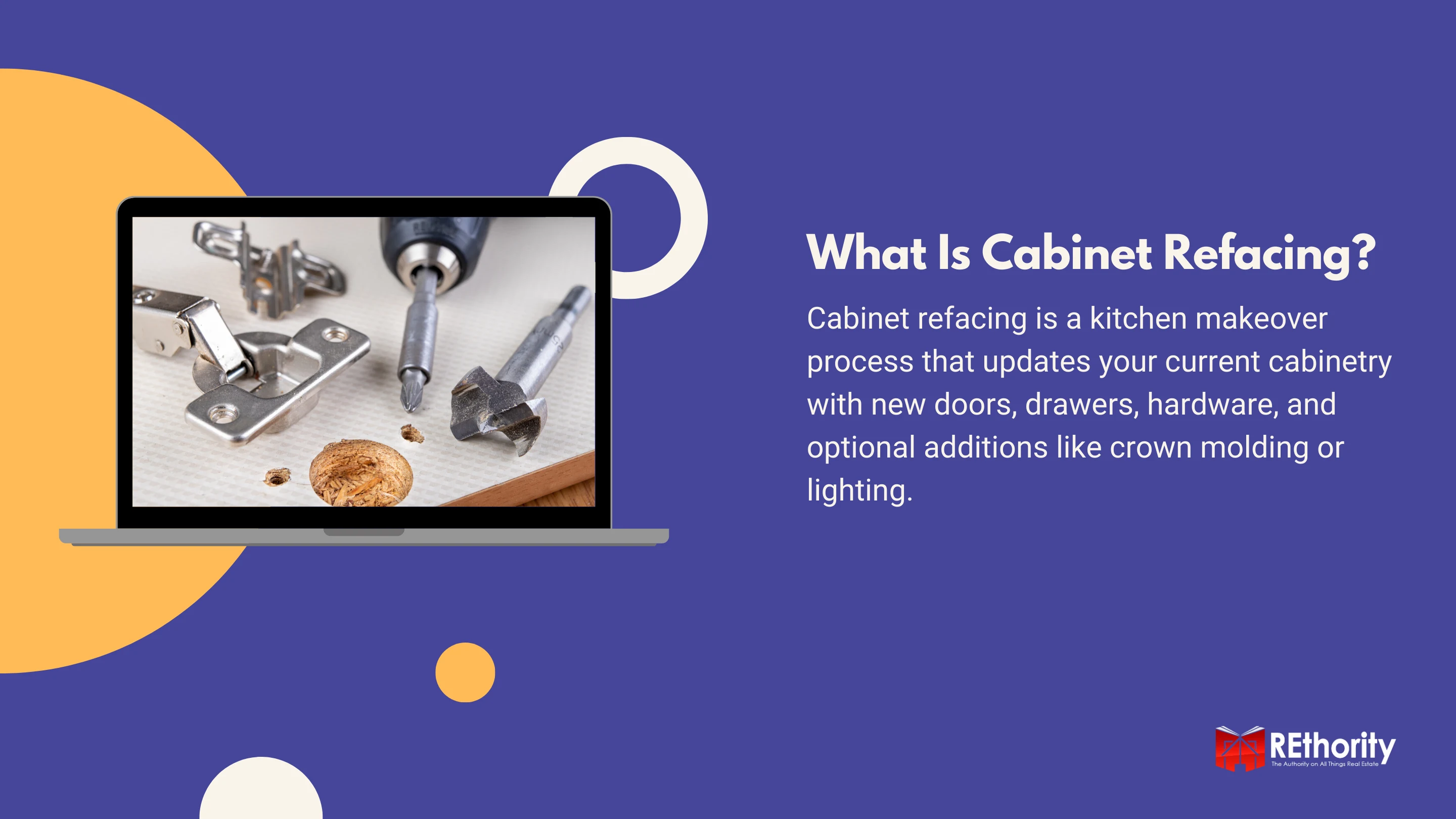 What is cabinet refacing with a photo of hinges and tools