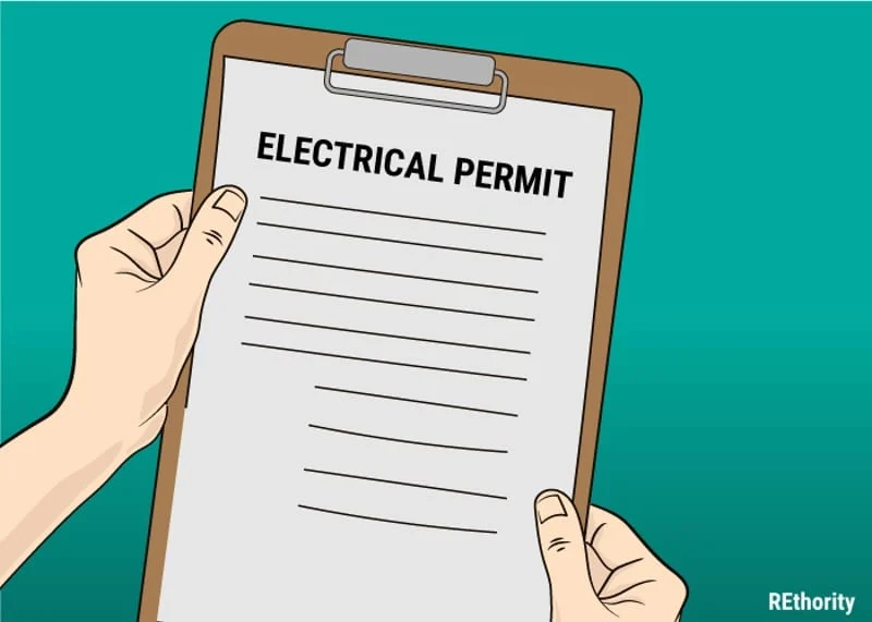 As an image for a piece on whether a homeowner can install a water heater on their own, an electrical permit with lines for text on an illustrated clipboard