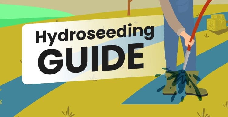 Featured image titled Hydroseeding guide and showing a person seeding a yard using this method