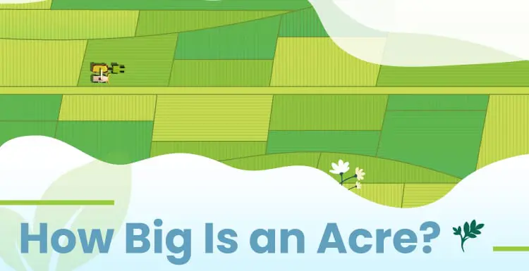 Featured image with the words How Big Is an Acre and showing a bunch of one-acre plots of farmland from through clouds in graphical form