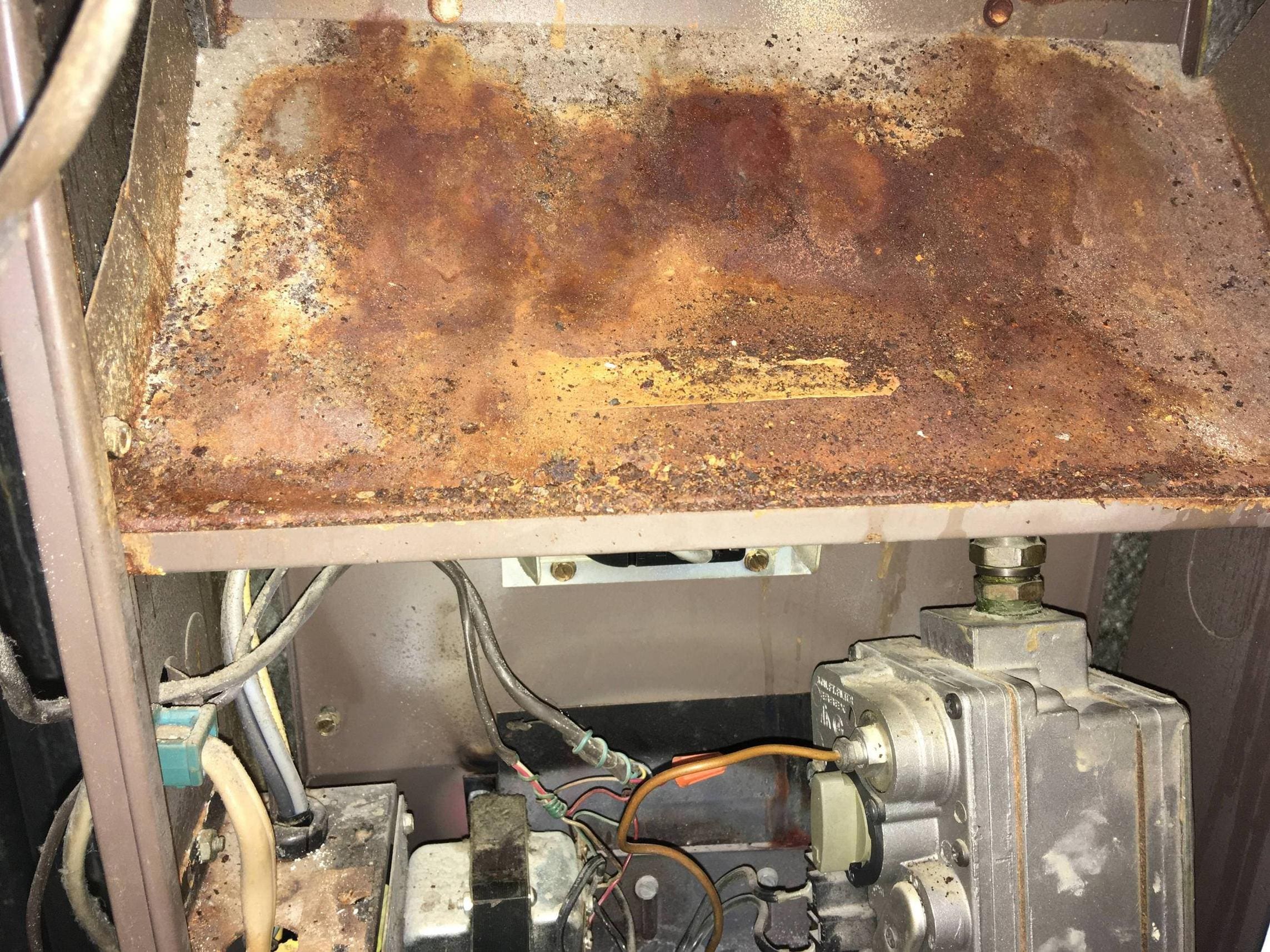 Rusted drain pan causing ac to leak water
