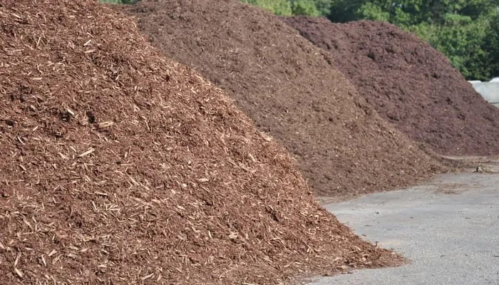 For bulk mulch near me, three different types of mulch offered for sale at a garden supply center