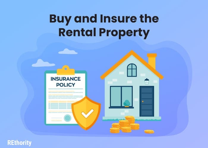 A step in the buying rental property process that says Buy and Insure Rental Property